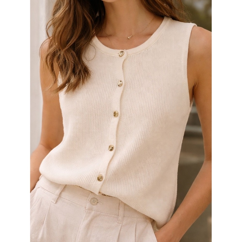 Revolve Song of Style Knit Button Sweater Vest Top Cotton Blend Cream Medium NWT